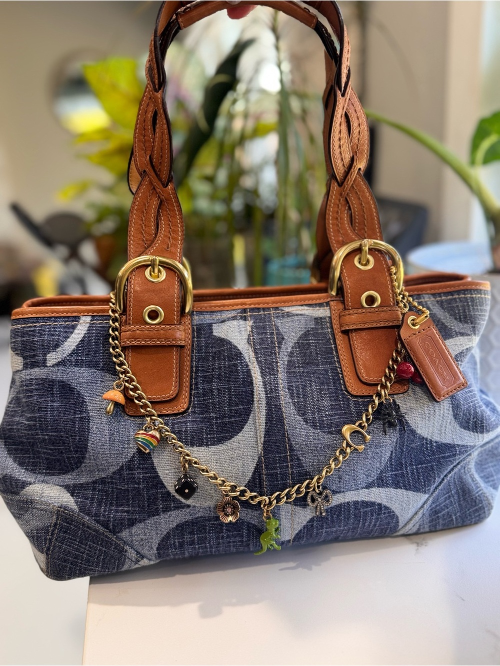 Coach Tonal Denim Signature Canvas Tote with Braided Straps #12195